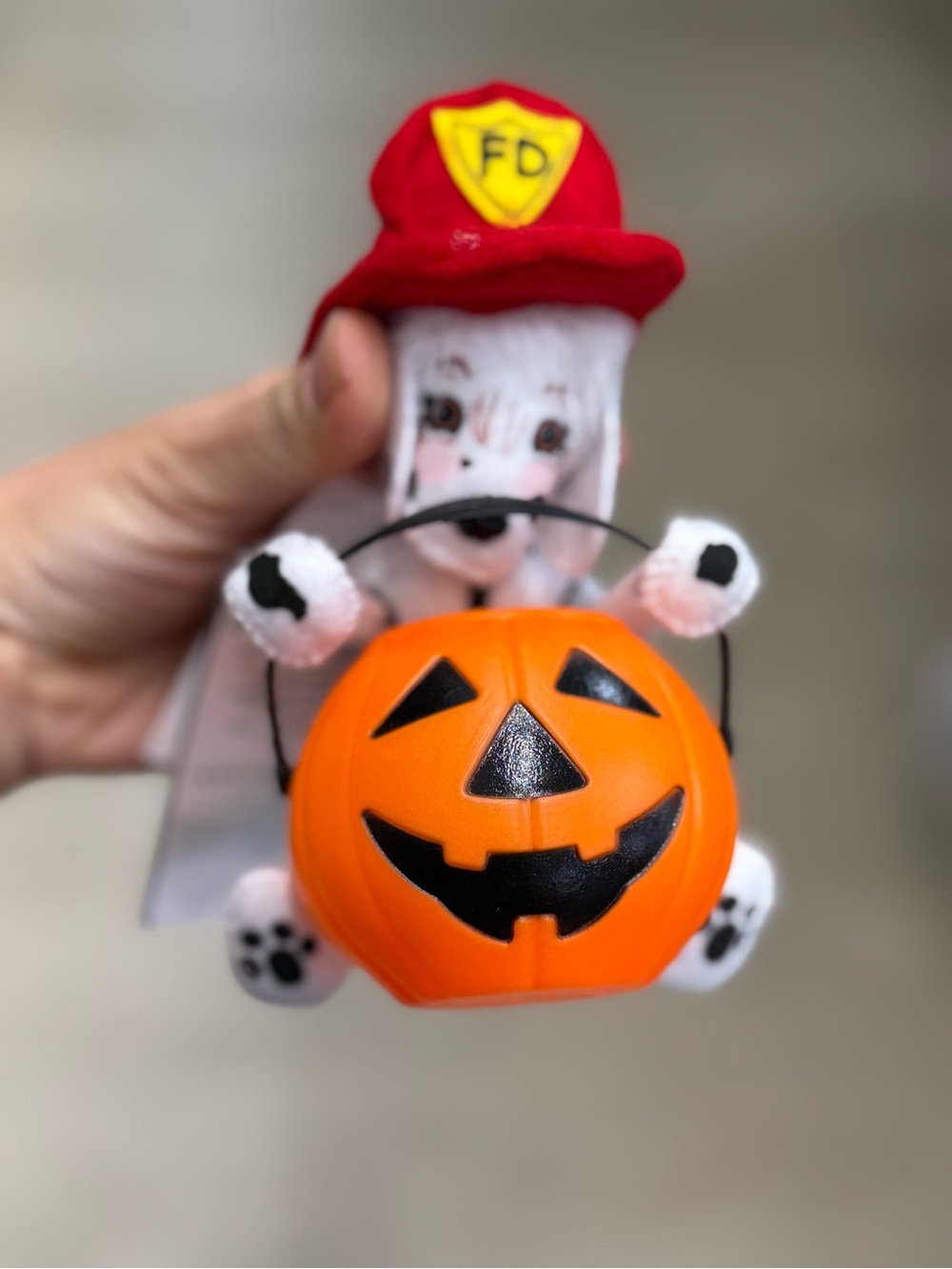 Anna lee Red Firefighter Puppy Halloween Treat Bucket - Orange Jack-O'-Lantern